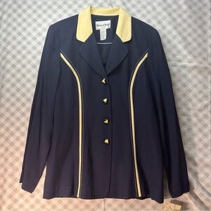 NWT Danny & Nicole Vintage Jacket Size 12 Navy Blue & Cream Shoulder Pads
